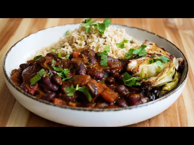 Red Beans Curry with Basmati Pilaf and Charred Cabbage