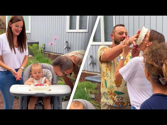 Husband Pushes Son’s Birthday Cake in Wife’s Face