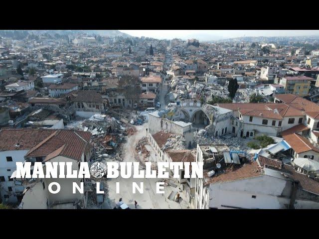 Aerial shots of destruction in the old city of Antakya, Turkey