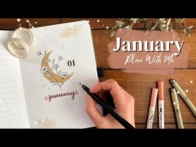 PLAN WITH ME!January Bullet Journal Set Up | Floral Moon Theme