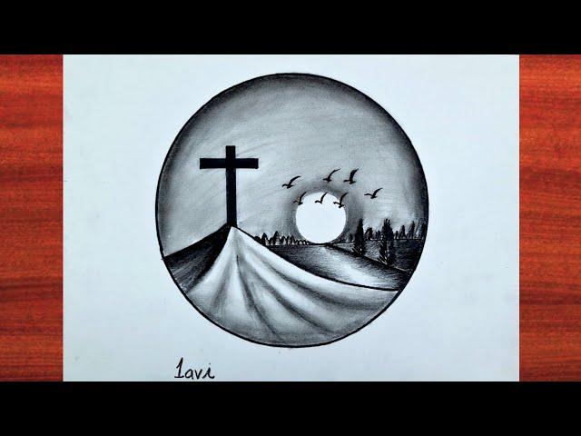 Lavi Arts / Easy circle scenery drawing / Good fiday drawing / Easter drawing