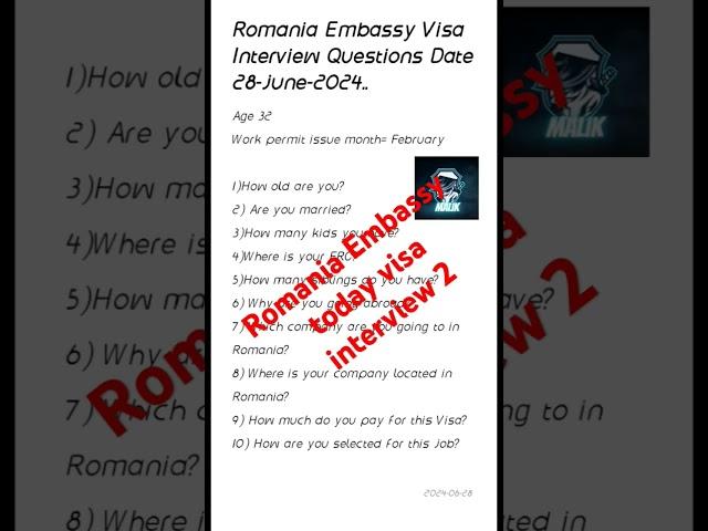 Romania Embassy Visa Interview Questions 28-june-24 #romania #romaniavisa #embassy #2024travel