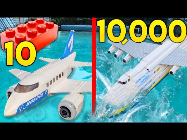 10 VS 10,000 Piece Lego Plane Crash IN POOL