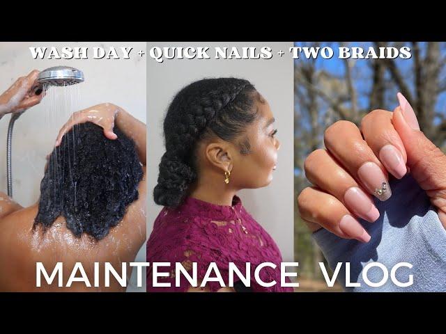 Maintenance routine: scalp care wash day, two feed in braids + press on nails at home