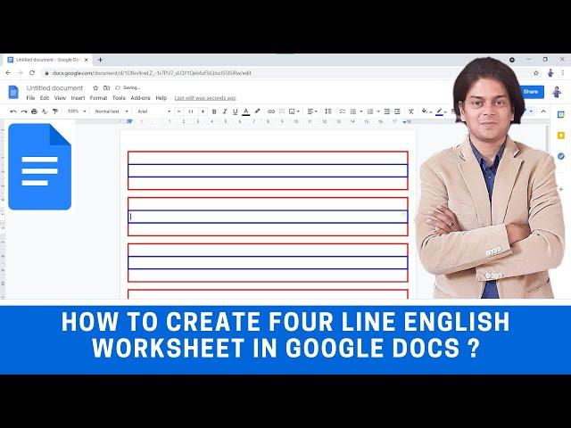 How to create four line English worksheet in google docs ?