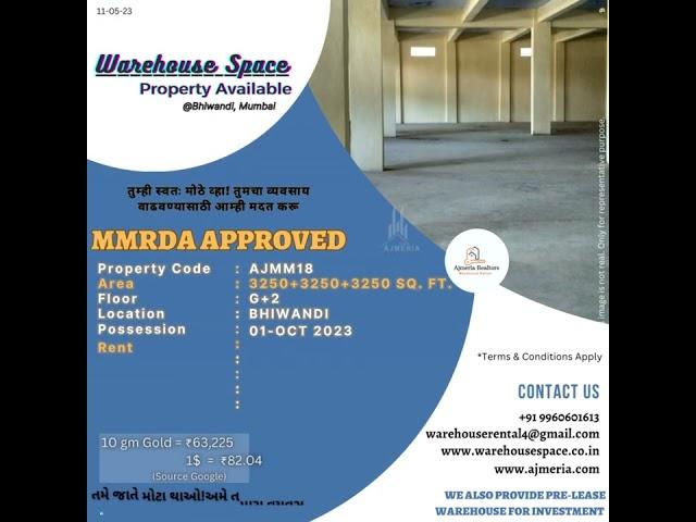 9,750 SQ.FT AREA OF MMRDA APPROVED RCC G+2 BUILDING AVAILABLE ON LEASE IN BHIWANDI FOR FABRICATION.