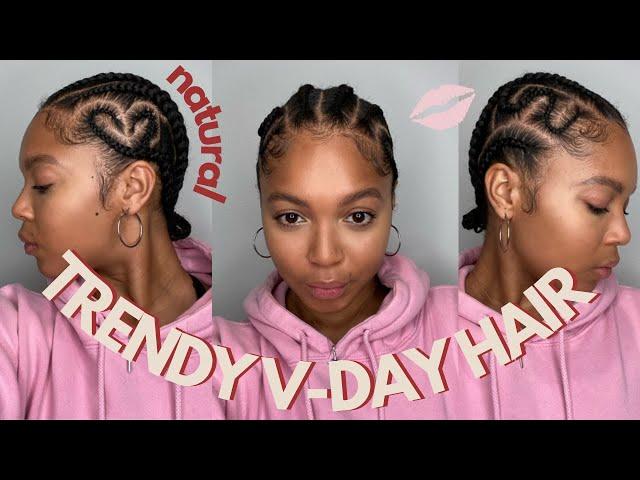 DIY TRENDY HEART BRAIDS ON NATURAL TYPE 4 HAIR |  Valentine's Day Hair Slay  (NO ADDED HAIR)