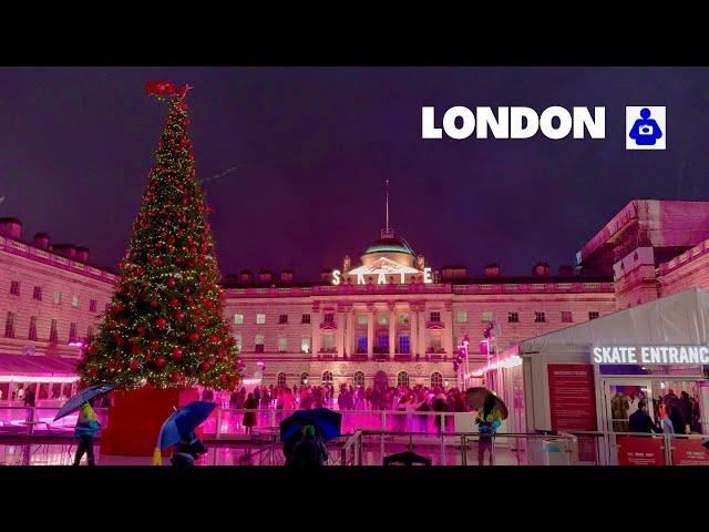 London Rain Walk  CHRISTMAS LIGHTS 2024 Holborn to Covent Garden | Central London Walking Tour HDR