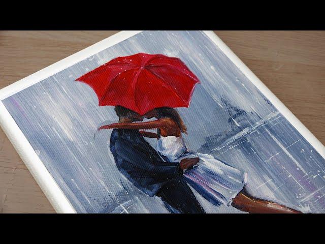 Daily challenge #42 | Acrylic painting | Couple in love in the rain