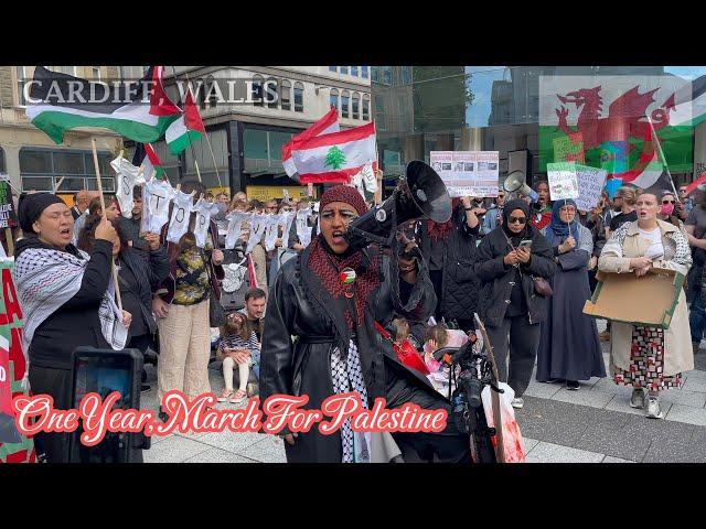 One Year, March For Palestine, Churchill Way, Cardiff South Wales - 1