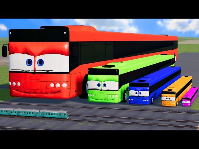 Big & Small Long Bus Lightning Mcqueen vs Train Thomas | BeamNG.Drive