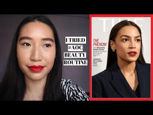 Trying Alexandria Ocasio-Cortez Beauty Routine  Corporate Power Meeting Makeup Tutorial