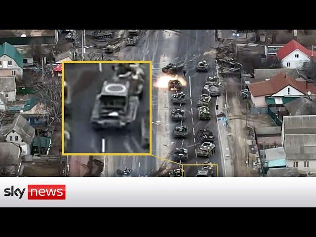 Ukraine War: Dramatic drone footage shows Russian convoy 'ambush'