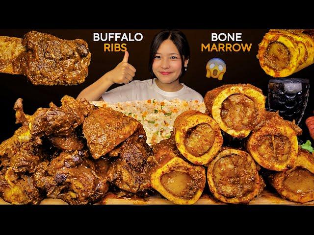 BRAISED BUFFALO RIBSBUFFALO BONE MARROW GRAVY WITH FRIED RICE | REAL MUKBANG | BIG BITES |