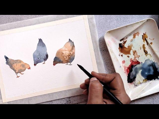 Easy Watercolor hen painting. TRICK INCLUDED. Loose painting for beginners.