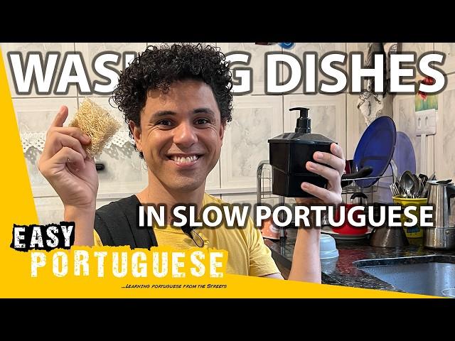 Learning Kitchen Vocabulary While Doing The Dishes in Slow Portuguese | Super Easy Portuguese 37