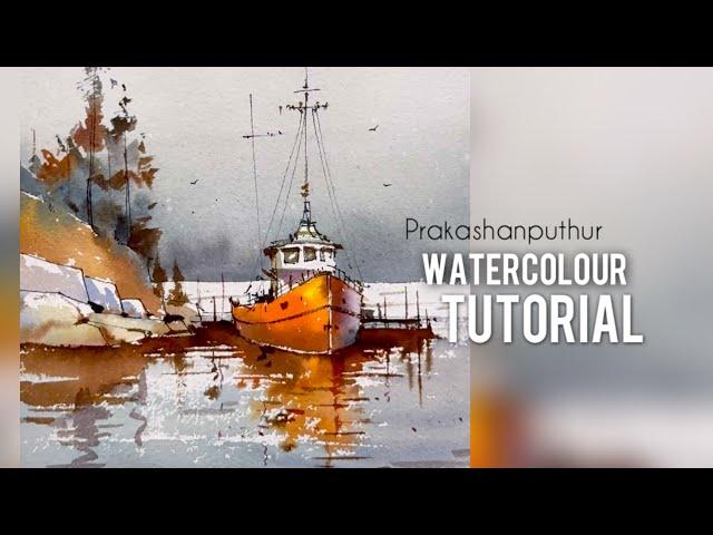 Watercolour lesson | painting technique |  Ink pen with watercolour | How to paint boat |