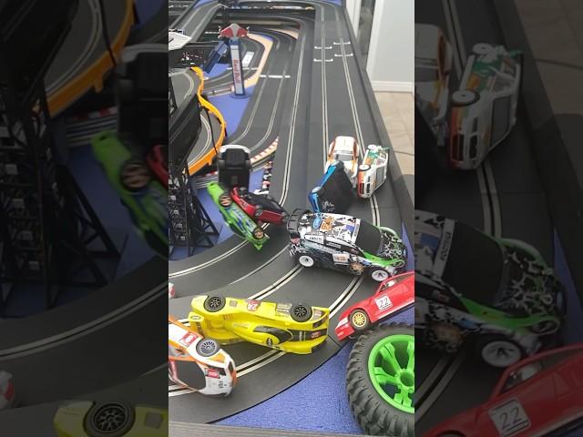 Hoonigan rc crashes into 9 cars #slotcars #scalextric #carrera #scx