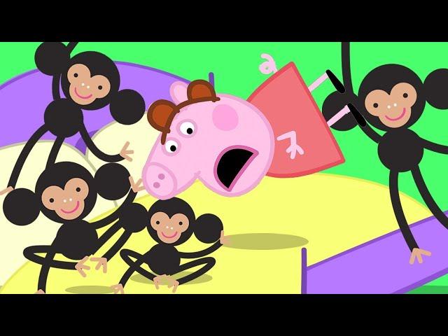 Peppa Pig Five little Monkeys Jumping on the Bed | Nursery Rhymes & Kids Songs