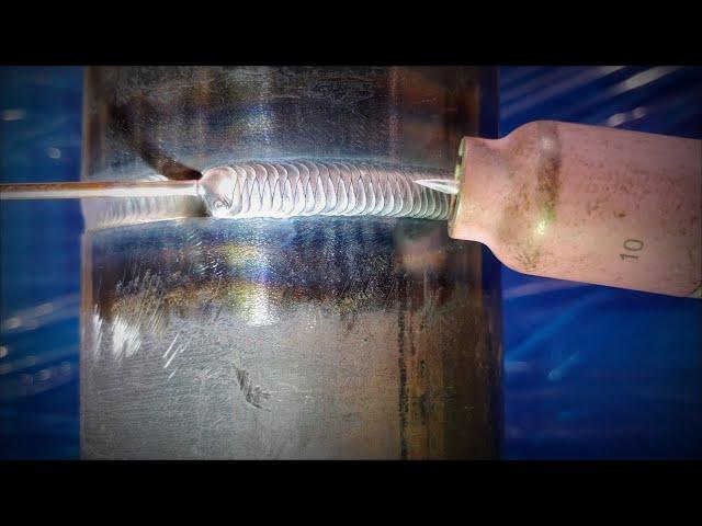 TIG welding horizontal pipe . Hot Fill and Cap pass weld with cup walking technique in 2G position