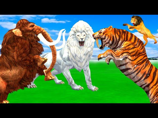 Mammoth elephant cow vs giant lion vs zombie dinosaur fight Cow cartoon Elephant12