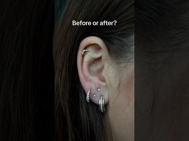 Stacked lobe piercings with crystal upgrades