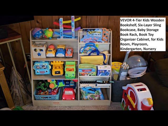 VEVOR 4-Tier Kids Wooden Bookshelf, Six-Layer Sling Bookcase, Book Toy Organizer Cabinet