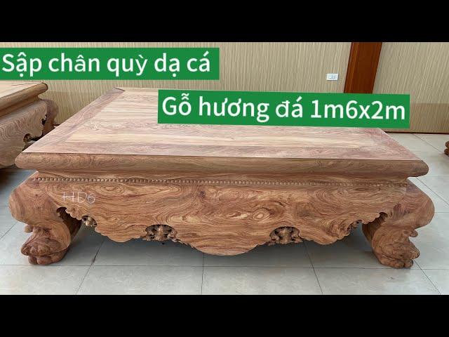 Kích thước nhỏ|Sập chân quỳ dạ cá gỗ hương đá 1m6x2m