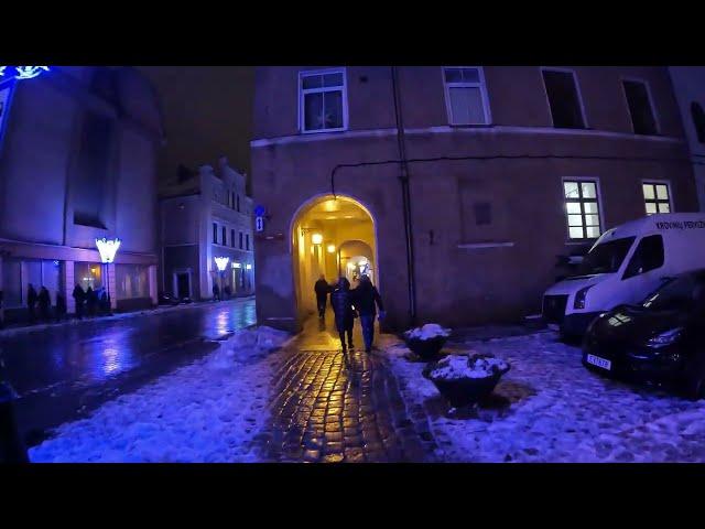 Walking tour in NIGHT KLAIPĖDA [ Memel ] 4K UHD | Lithuania