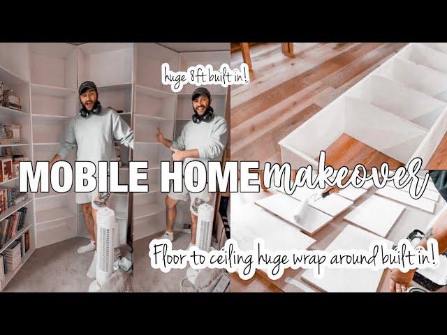 HE SURPRISED ME WITH A HUGE CUSTOM BUILT IN! Mobile home makeover! HUGE wrap around corner built in!