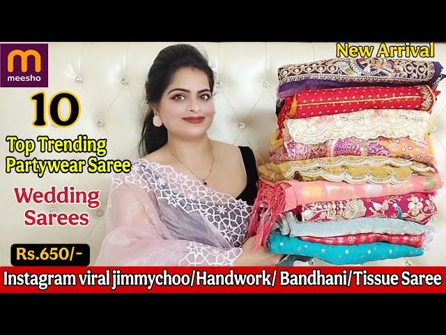 Meesho saree haul | meesho top trending designer sarees | Latest wedding special sarees review haul