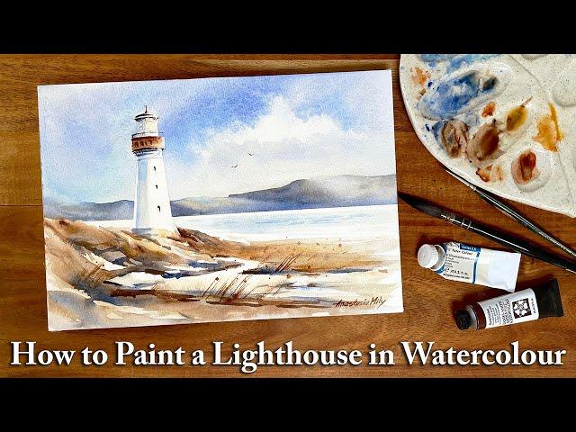 Painting a Lighthouse - Watercolour Techniques for Clean Lines | Watercolour Demonstration