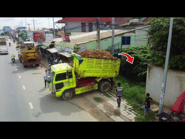 First New Project!! Bulldozer D31P Filling Up Land & Pushing Soil With Dump Truck Unloading