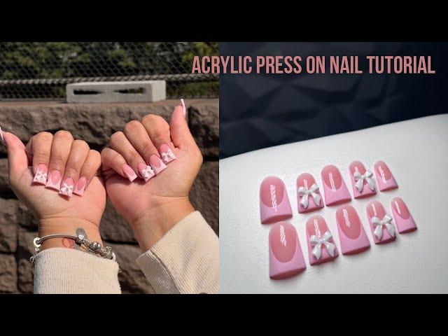 ACRYLIC PRESS ON TUTORIAL Duck nails, How to do a French nail art for beginners, pink bow nails