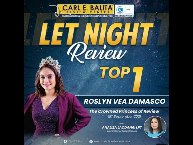 LET Night Review in Professional Education with Ms. Roslyn Vea Damasco, Top 1.