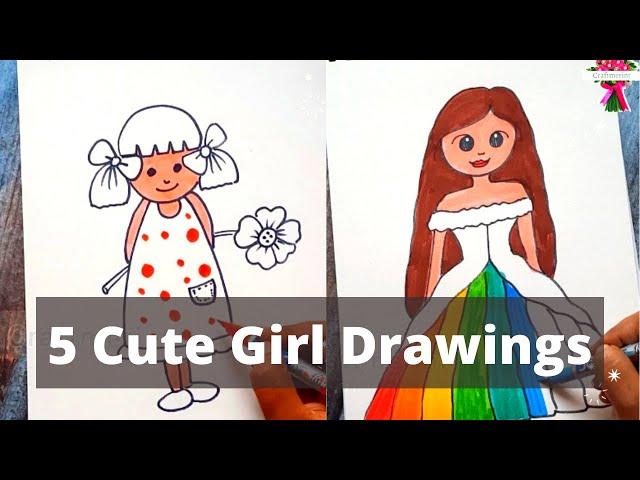 Easy and Cute DIY Girl Drawing | Beginner Art |Easy Drawing |Step by Step Girl Drawing |Craftmerint