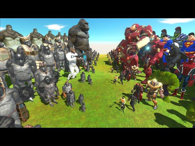 SUPERHEROES MONKEY WAR - SUPERHEROES TEAM vs MONKEY TEAM - Animal Revolt Battle Simulator