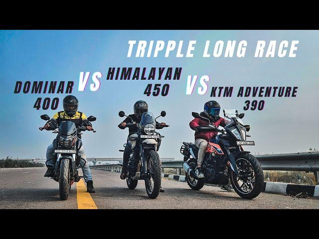 2024 Royal Enfield Himalayan 450 Vs Bajaj Dominar 400 Vs Ktm Adevnture 390 Tripple Battle Drag Race