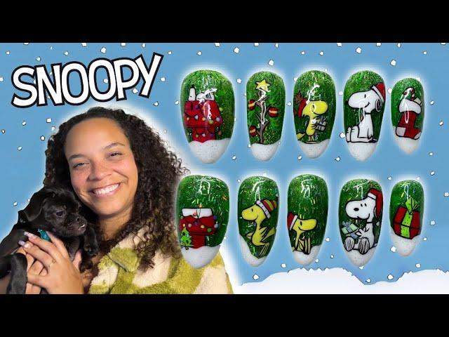 SNOOPY Christmas Nail Art TUTORIAL on SHORT Nails