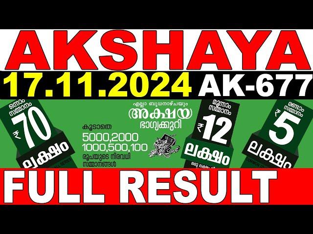 KERALA LOTTERY AKSHAYA AK-677 | LIVE LOTTERY RESULT TODAY 17/11/2024 | KERALA LOTTERY LIVE RESULT