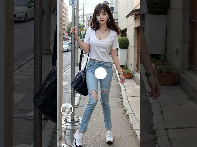 AI Lookbook Quickness Test #3 - Street White T-Shirt + Jeans Female Model l Game