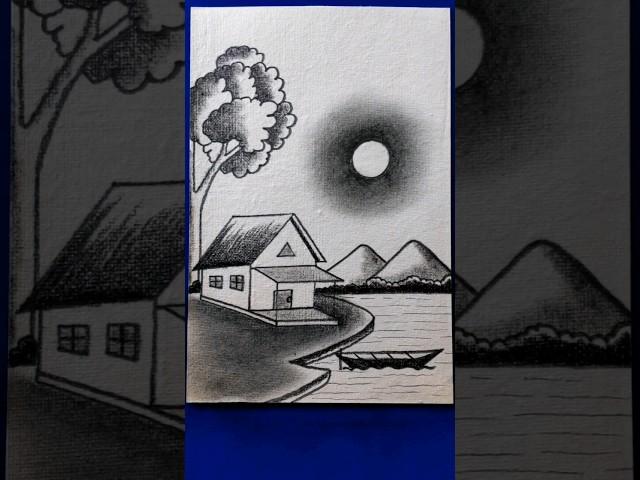 simple scenery drawing with pencil and house