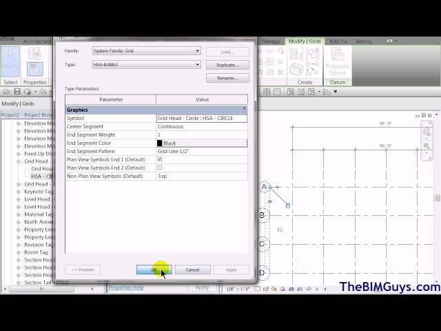 Revit - Customizing Grid Line Symbol  and Grid Head Families- CADtechSeminars.com