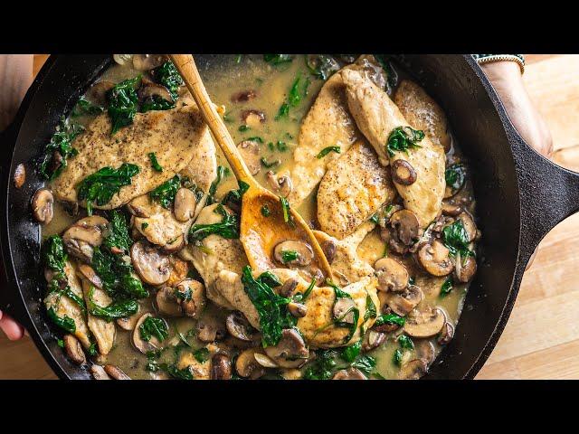 Creamy Garlic Mushroom Chicken | One Pan Recipe!