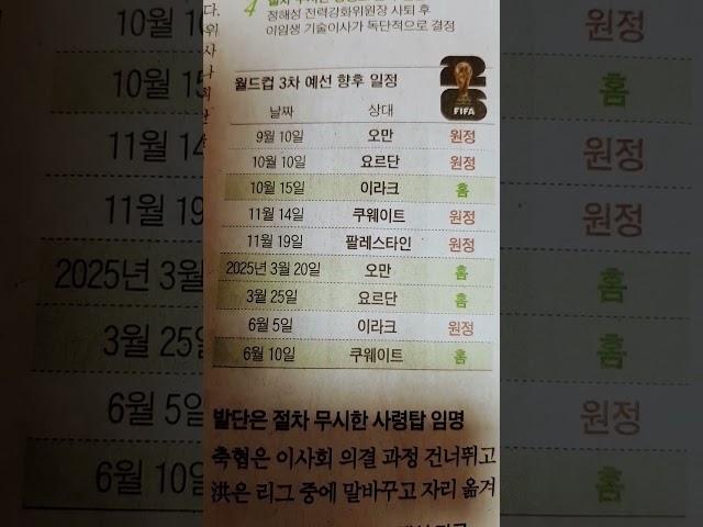 북중미 월드컵 아시아 지역 3차 예선 일정