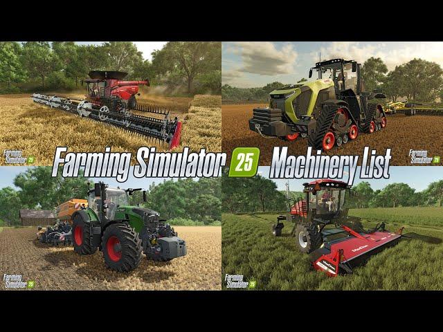 Farming Simulator 25 Machinery List August 11