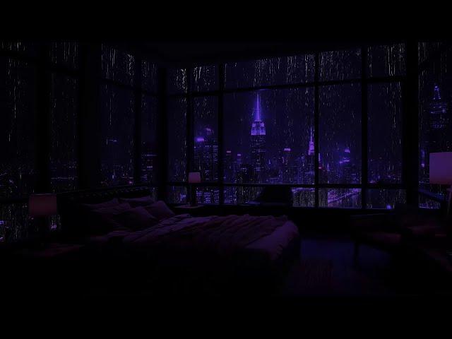 Heavy City Rain for Quiet Relaxation (No Light) ️ Midnight Rain