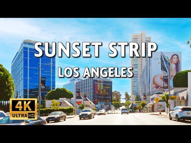 Driving Sunset Strip - Sunset Boulevard - Los Angeles, California, USA - 4K Video With Live Sound