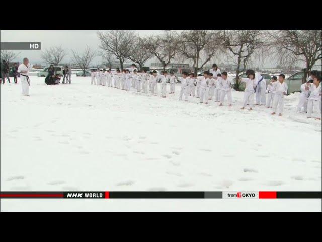 School Karate Class in the Snow, Japan