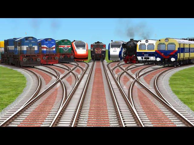 9*Trains Crossing At Diamond🟢 Railroad Tracks || train game || train cartoon video | railways